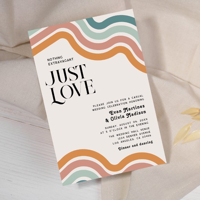 Vintage Retro 70's Rainbow Just Love Wedding Invitation (Creator Uploaded)