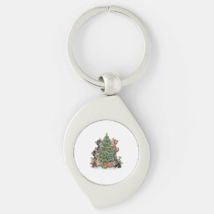 Vintage Retro 90's Cat Christmas Tree Pet Lover Pa Key Ring