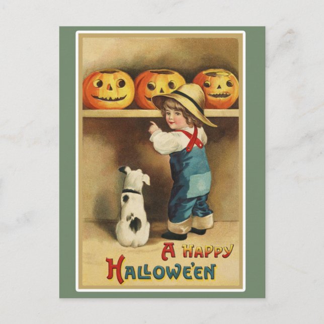 Vintage Retro A Happy Halloween Postcard (Front)