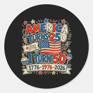 Vintage Retro Aamerica Turns 250 Turn 50 1976 50th Classic Round Sticker