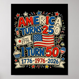 Vintage Retro Aamerica Turns 250 Turn 50 1976 50th Poster