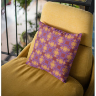 Vintage Retro Abstract Purple, Red, Orange Pattern Cushion