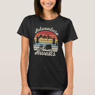 Vintage Retro Adventure Awaits Camping Hiking Outd T-Shirt
