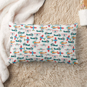 vintage retro aeroplane pattern lumbar cushion