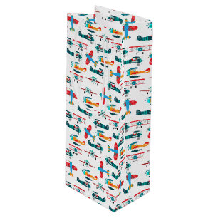 vintage retro aeroplane pattern wine gift bag