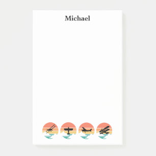 Vintage Retro Aeroplane& Sunset, Custom Name,Simpl Post-it Notes