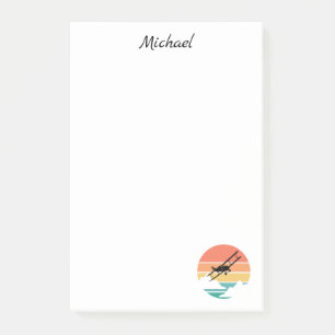 Vintage Retro Aeroplane& Sunset, Custom Name,Simpl Post-it Notes