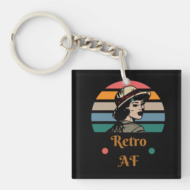Vintage "Retro AF" Funny Rainbow Key Ring (Front)