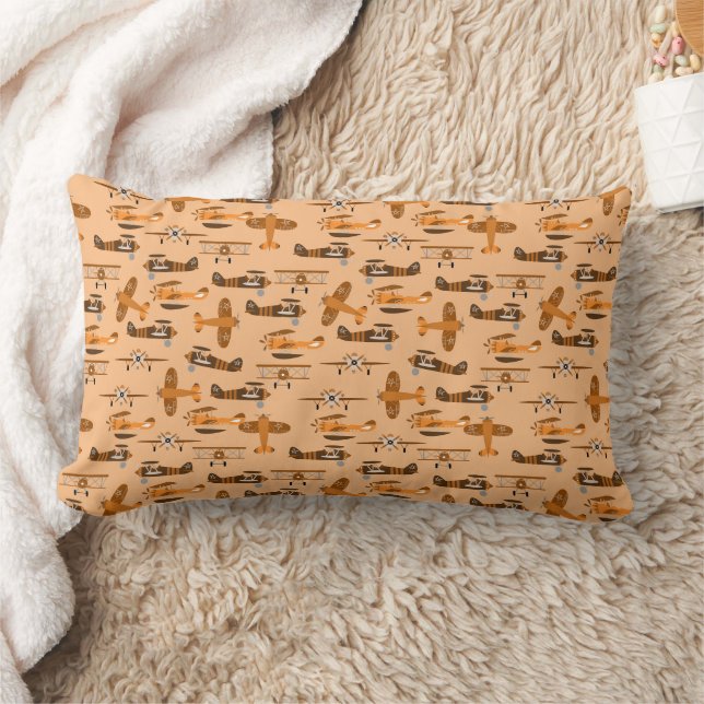 vintage retro airplane pattern lumbar cushion (Blanket)
