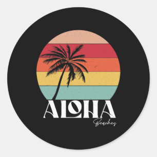Vintage Retro Aloha Beaches Tropical Summer Vacati Classic Round Sticker
