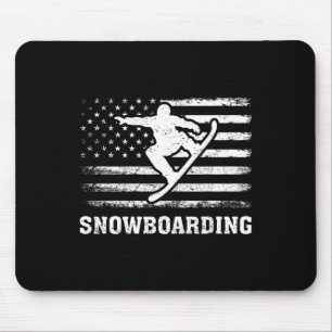 Vintage Retro American Flag Snowboarding 4th Of Ju Mouse Pad