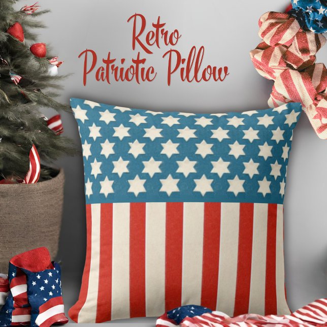 Vintage Retro American Flag Stars and Stripes Cushion (Vintage Retro American Flag Stars and Stripes Throw Pillow)