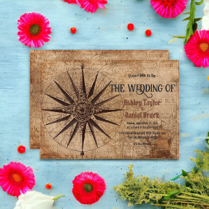 Vintage Retro Ancient Map Ship Classic Wedding Invitation