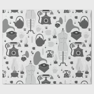 vintage retro antique phonograph mannequin grey wrapping paper