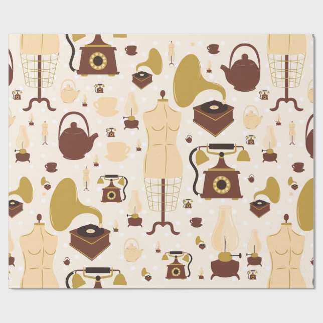 vintage retro antique phonograph mannequin sepia wrapping paper (Flat)
