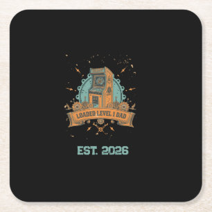 Vintage Retro Arcade Level 1 Dad Custom Year Gift Square Paper Coaster