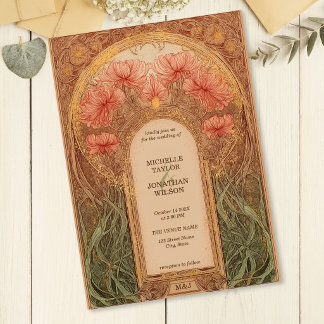 Vintage Retro Art Nouveau Botanical Garden Frame Invitation