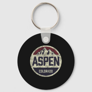 Vintage Retro Aspen Colorado Mountain Circle Skiin Key Ring