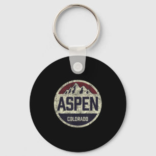 Vintage Retro Aspen Colorado Mountain Circle Skiin Key Ring