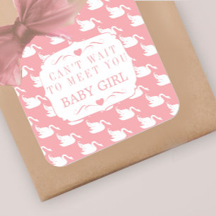 Vintage Retro Baby Girl Swan Pattern Baby Shower Square Sticker