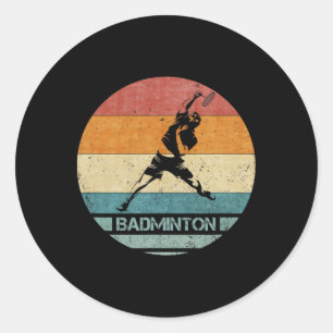 Vintage Retro Badminton Player Silhouette Sunset F Classic Round Sticker