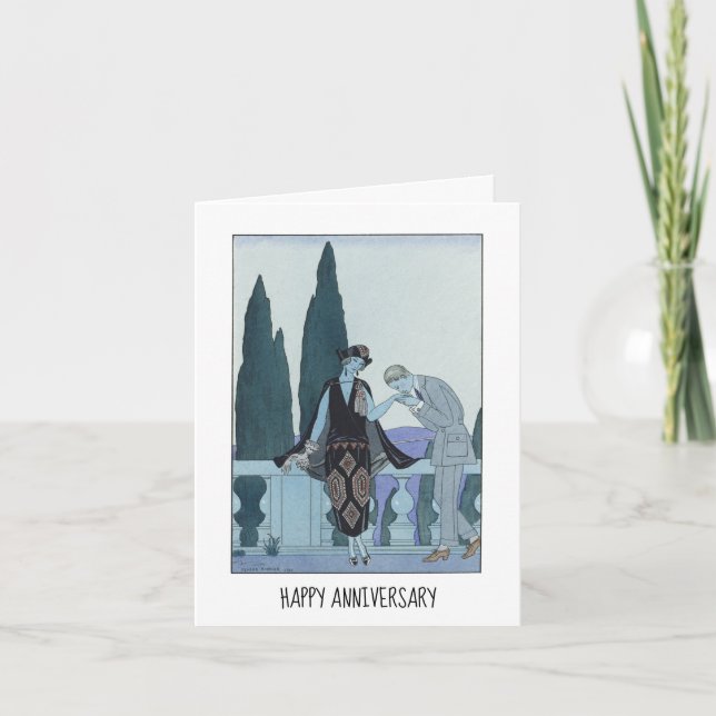Vintage Retro Barbier Elegant Happy Anniversary Card (Front)