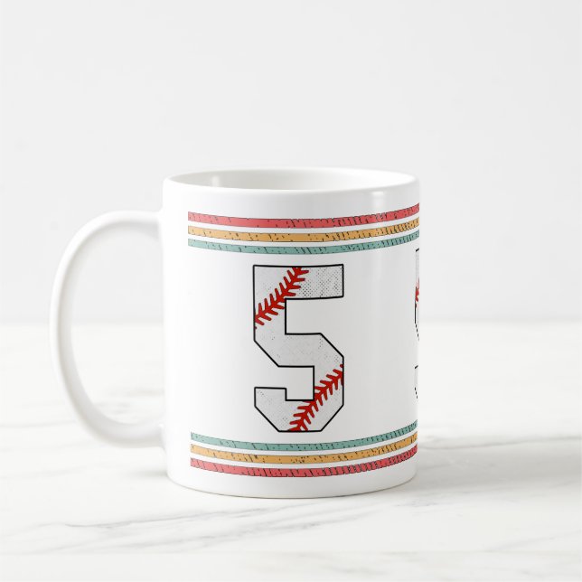 Vintage Retro Baseball Number 5 Distressed Coffee Mug (Left)