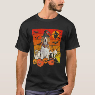 Vintage Retro Beagle Dog Witch Scary Pumpkins Hall T-Shirt