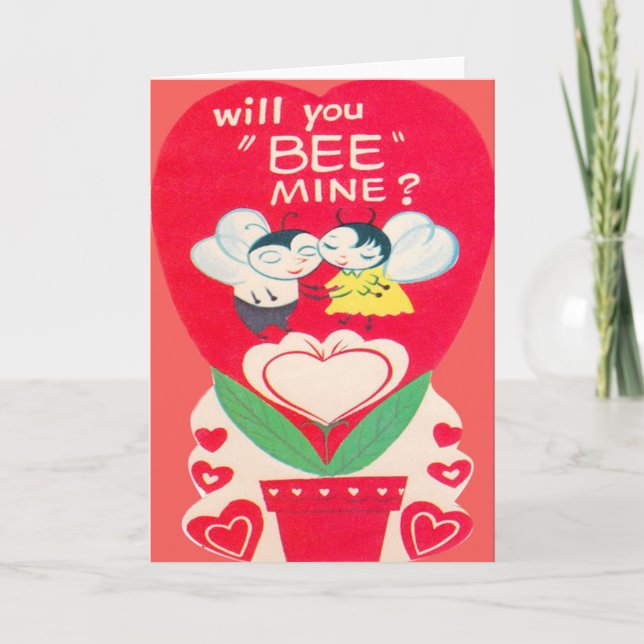 Vintage Retro Bee Couple Valentine Card (Front)