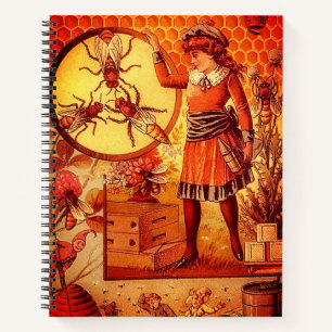 Vintage Retro Beekeeper Girl Bees Illustration Notebook