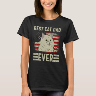 Vintage Retro Best Cat Dad Ever American Flag For  T-Shirt