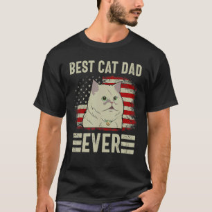 Vintage Retro Best Cat Dad Ever American Flag For T-Shirt