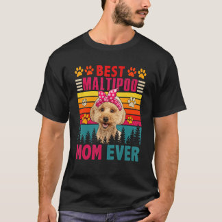 Vintage Retro Best Maltipoo Mum Ever Cute Dog Head T-Shirt