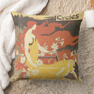 Vintage Retro Bicycle Vintage Girl  Throw Pillow