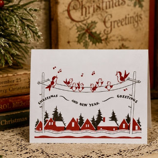 Vintage Retro Birds Christmas & New Year Card