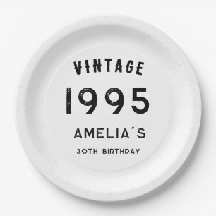 vintage retro Black and white birthday table Paper Plate