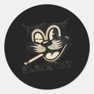 Vintage Retro Black Cat Smoking Halloween Gift Classic Round Sticker