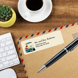 Vintage Retro Blue Golf Cart on grass Cute  Return Address Label