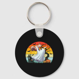 Vintage Retro Boo Ghost Hunging Squirrel Halloween Key Ring