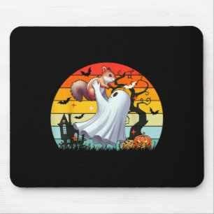 Vintage Retro Boo Ghost Hunging Squirrel Halloween Mouse Pad