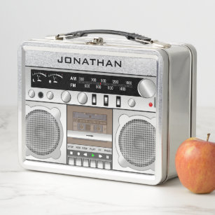 Vintage Retro Boombox Personalised Name Lunch Box