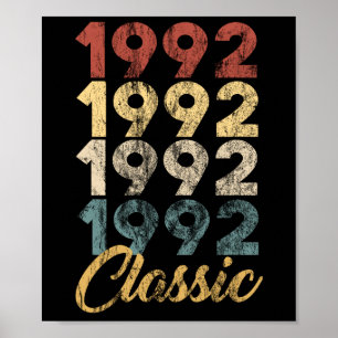 Vintage Retro Born In 1992 27th Birthday Gift Poster