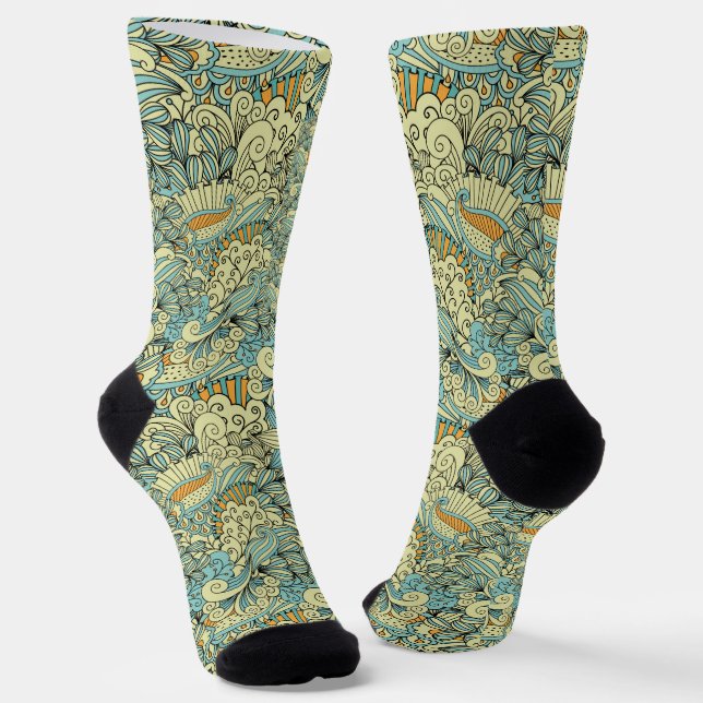 Vintage Retro Botanical Floral Pattern Socks (Angled)