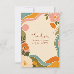 Vintage Retro Botanical Wedding Blooms Thank You Card