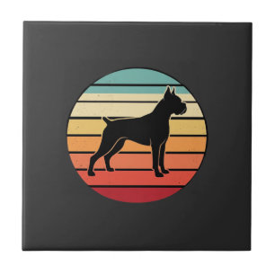 Vintage Retro Boxer Dog Sunset Silhouette Ceramic Tile
