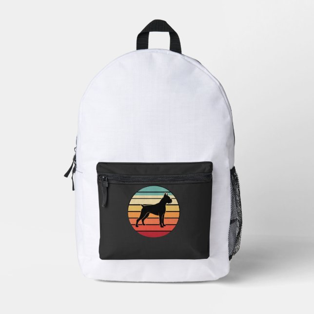 Vintage Retro Boxer Dog Sunset Silhouette Printed Backpack (Front)