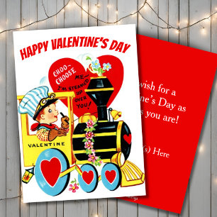 Vintage Retro Boy on Train Custom Valentine's Day Holiday Card
