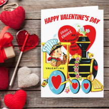 Vintage Retro Boy on Train Custom Valentine's Day