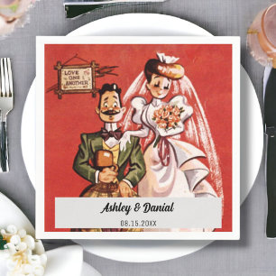Vintage Retro Bride Groom 50s Comic Rustic Wedding Napkin