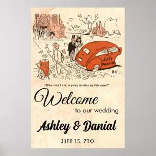Vintage Retro Bride Groom Funny 50s Old Wedding Poster